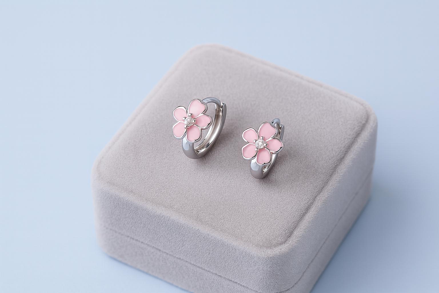 Orecchini A Perno In Argento Con Fiore Rosa Bocciolo – Gioielli Eleganti Placcati Rodio – Jewelryboxes
