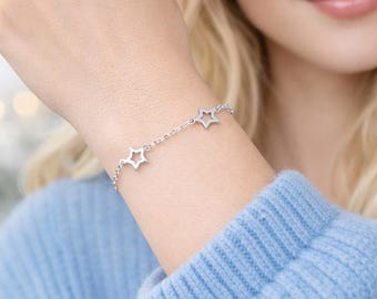 シルバースターブレスレット、女性用スターブレスレット、CZ 