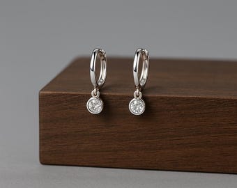 925 Sterling Silver CZ Huggie Hoop Earrings – Minimalist Silver Hoops for Everyday Wear – Gift Bag