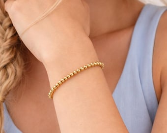 18K Gold Plated Sterling Silver Bracelet | Stackable Beaded Bracelet | 6mm Gold Bead Bracelet | Anti Tarnish | Gift for Her