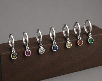 925 Sterling Silver CZ Huggie Hoop Earrings – Minimalist Silver Hoops for Everyday Wear – Gift Bag