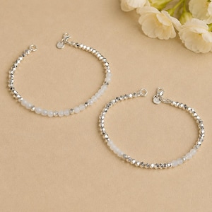 925 Sterling Silver Beaded Bracelet, 4mm Natural Faceted Crystal Bracelet, Moonstone Bracelet, Healing Gift, Gift Bag