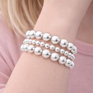 Sterling Silber Kugelperlenarmband, 10 mm & 15 mm Rundperlen, Geschenktüte