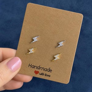925 Sterling Silver Lightning Bolt Stud Earrings, Gold or Silver CZ Stud Earrings, Gift Bag