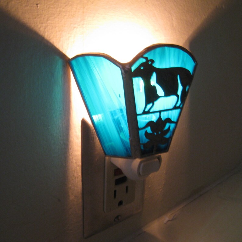 Stained Glass Cow Night Light Blue Cow Nightlight Handmade Etsy