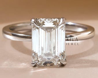 Emerald Cut Moissanite Ring, 2CT Moissanite Ring Silver, Engagement Rings For Women, Anniversary Ring, Wedding Gifts, Personalised Jewelry