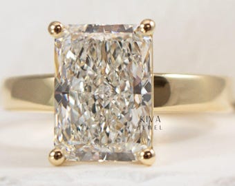 14K Yellow Gold Plated, Sparkle Engagement Wedding Ring, Proposal 3.20 Ct Radiant Moissanite Ring, Solitaire Wedding Ring, Christmas Gifts