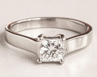Princess Cut Engagement Wedding Moissanite Ring, Modern 2 Ct Solitaire 14K Gold Plated Moissanite Ring, Wedding Ring, Anniversary Gifts