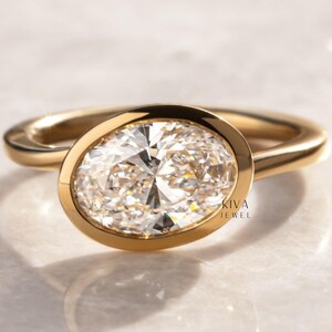 Oval Cut Moissanite Ring, 14K Gold Plated Moissanite Bezel Set Ring, Handmade Wedding Engagement Ring, Ring For Women, Anniversary Gifts