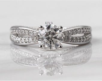 Split Shank Handmade Wedding Ring, Round Cut, Engagement Ring, 14K White Gold Plated, Women's Wedding Rings, Anniversary Gifts For Women