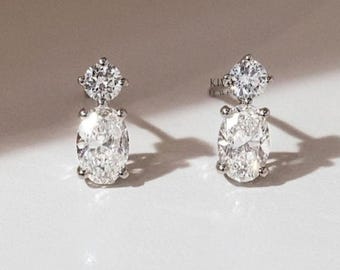 Drop Wedding Earrings, 14K White Gold Plated Earrings, Daily Wear Engagement Earrings, Gifts For Women's, 1.87 Ct Round Moissanite Earrings