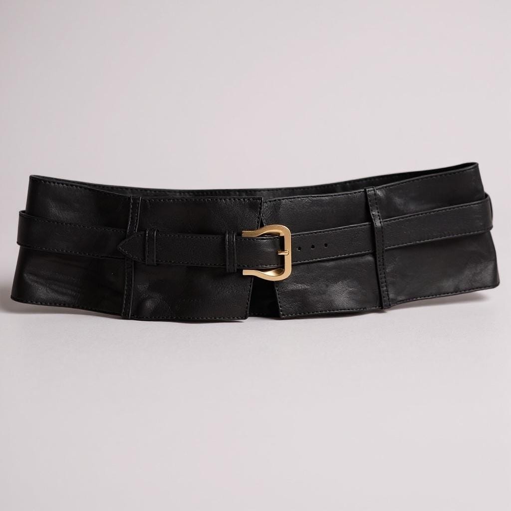 Wide Black Leather Corset Belt - Women display picture 3
