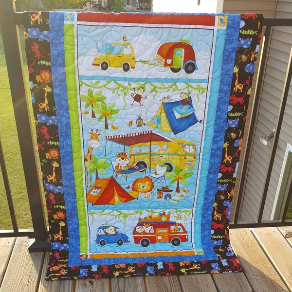 Camping Baby Quilted Blanket, Giraffe Baby Quilted Blanket, Circus Animals Blanket