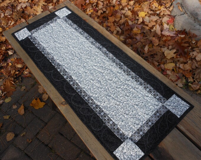 Black White and Gray Quilted Table Runner Etsy
