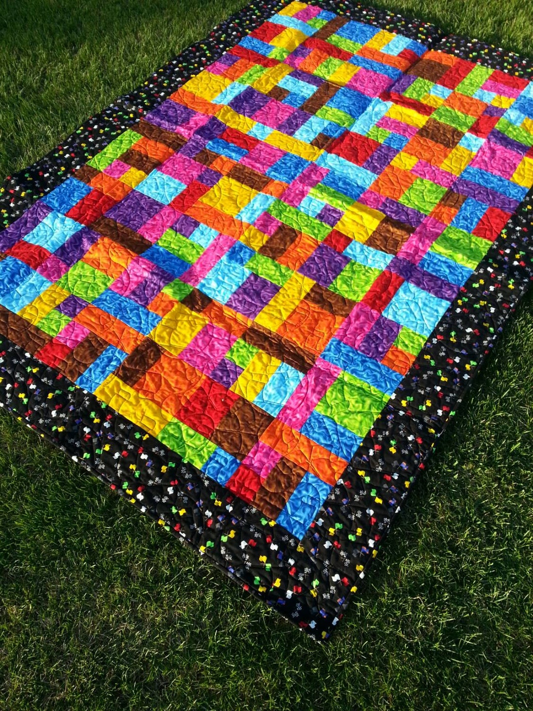 Twin Size Quilted Blanket, Twin Bed Blanket, Patchwork Quilt, Patchwork