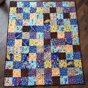 Construction Patchwork Quilted Blanket and Play Mat, Boy Quilted Blanket, Dump Truck Backhoe Baby Quilted Blanket, Baby Boy Quilted Blanket