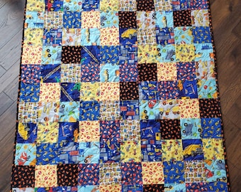 Construction Patchwork Quilted Blanket and Play Mat, Boy Quilted Blanket, Dump Truck Backhoe Baby Quilted Blanket, Baby Boy Quilted Blanket