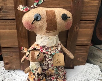 PRIMITIVE~ HANDMADE DOLLS~ Nursery Decor~ Mothers Day Gift~ Mother and Daughter Doll~ Personalized Gift~ Handmade Gift~ Primitive Decor~