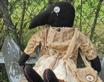 CROW DOLL~ MaDe To OrDeR~ Personalized Gift~ Primitive Home~ Crow Art~ Crow~ Handmade Doll~ Raven~ Rustic~ Gifts for her~