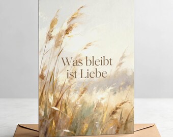 お悔やみカード「残るのは愛だけ」｜自然をモチーフにした心温まるお悔やみカード｜ミニマルなお悔やみカード、封筒付きのおしゃれなお悔やみカード