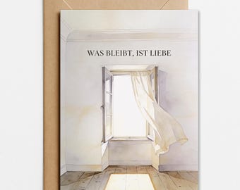 Carte de condoléances « Ce qui reste, c'est l'amour » | Carte de condoléances avec enveloppe | Carte de condoléances simple | Carte de sympathie, souvenir