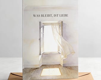 Carte de condoléances « Ce qui reste, c'est l'amour » | Carte de condoléances avec enveloppe | Carte de condoléances simple | Carte de sympathie, souvenir