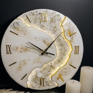 Geode epoxyhars wandklok met led | Handgemaakt kristalkunstdecor