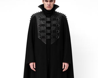 Gothic Spiked Shoulder Cloak: Buckle Dark Fantasy Cape Mens Costume Coat