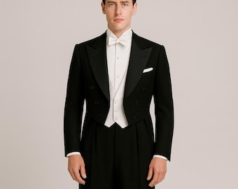Maßgeschneiderter Frack: Weiße Piqué-Weste, Bräutigam-Hochzeitsoutfit