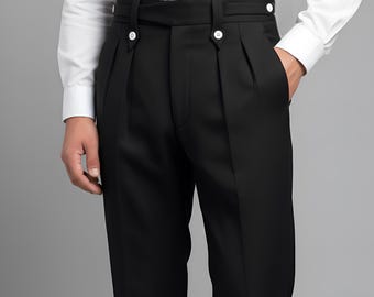 Black High-Waisted Dress Pants for Men: Italian Vintage Trousers
