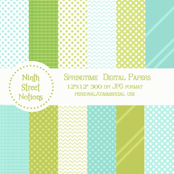 Items similar to Digital Scrapbook Paper in Teal and Green Mixed Patterns - for invitations ...