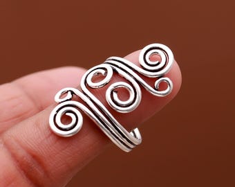 Valentines Day Gifts Handmade 925 Sterling Silver Spiral Ring: Adjustable Oxidized Swirl Design