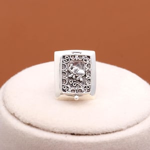 Sterling Silver Elephant Pillbox Ring – Ornate Secret Compartment Statement Ring