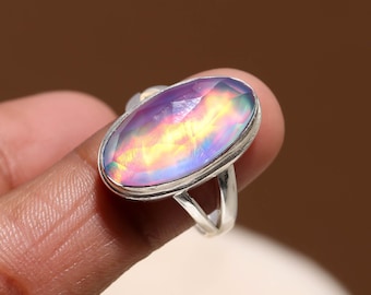 Mothers DayGifts sierlijke ring aurora opaal, handgemaakte sterlingzilveren beloftering