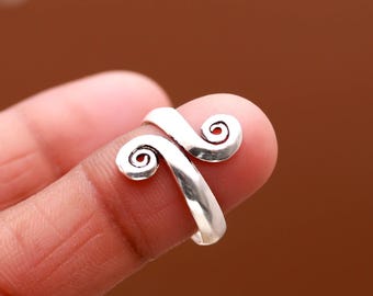 Valentines Day Gifts Adjustable Sterling Silver Handmade Ring, Boho Spiral Jewelry