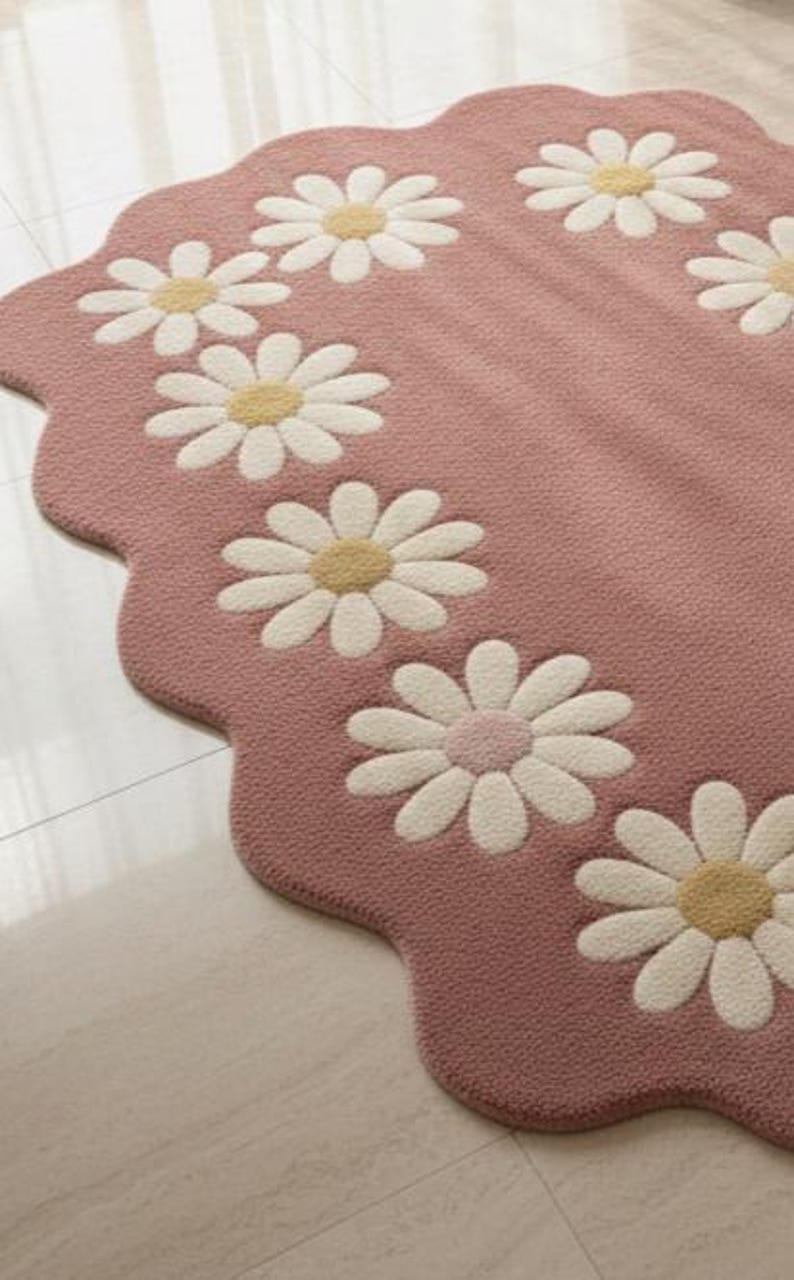 Daisy Shape Rug Hand-tufted Wool Rug – Pink Daisy Flower Plush Carpet - Etsy