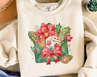 Sudadera con lazo navideño, sudadera navideña, camiseta navideña, sudadera navideña divertida, camiseta navideña retro vintage de Papá Noel, suéter navideño