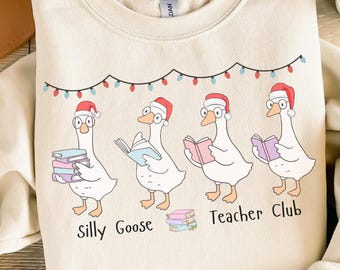 Silly Goose Lärarklubbskjorta, Rolig Gås Tillbaka till skolan-t-shirt, NYE-fest-t-shirt, Julbokälskare-t-shirt, Festlig Gås på fri fot-jul