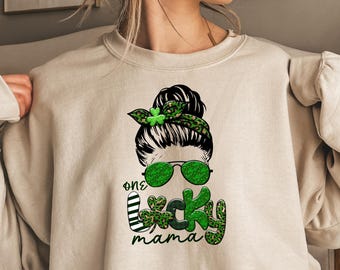 One Lucky Mama St Patrick's Day Sweatshirt, Irish Mom Sweater