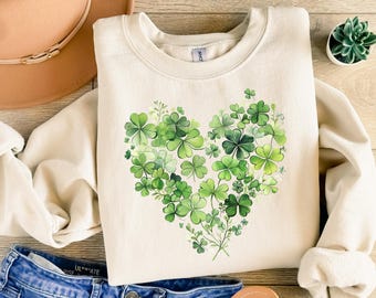 St Patricks Day Kleeblatt Herz Sweatshirt, Glücksklee Sweatshirt, Patrick's Day Sweatshirt, süßes Kleeblatt T-shirt, irisches Tagesgeschenk