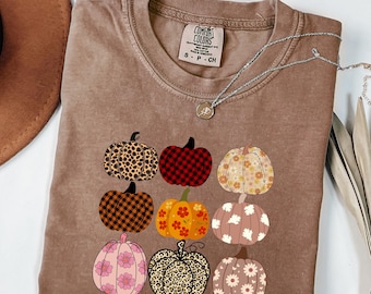 Comfort Colors® Herbst Kürbis T-Shirt, Herbst Shirt, Thanksgiving Shirt, Kariertes Kürbis Shirt, Kürbis Saison Shirt, Halloween Shirt