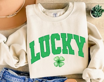 Felpa retrò portafortuna, graziosa felpa per il giorno di San Patrizio, felpa da donna con trifoglio, maglietta irlandese, quadrifoglio, abito per il giorno di San Patrizio