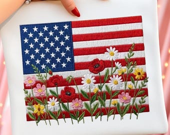 アメリカ国旗の花柄刺繍デザイン、7月4日国旗USAミシンファイル、愛国