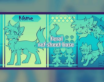 P2U Cat Feral Reference Sheet Base, Anpassad karaktärslinjemall för konstnärer procreate PSD