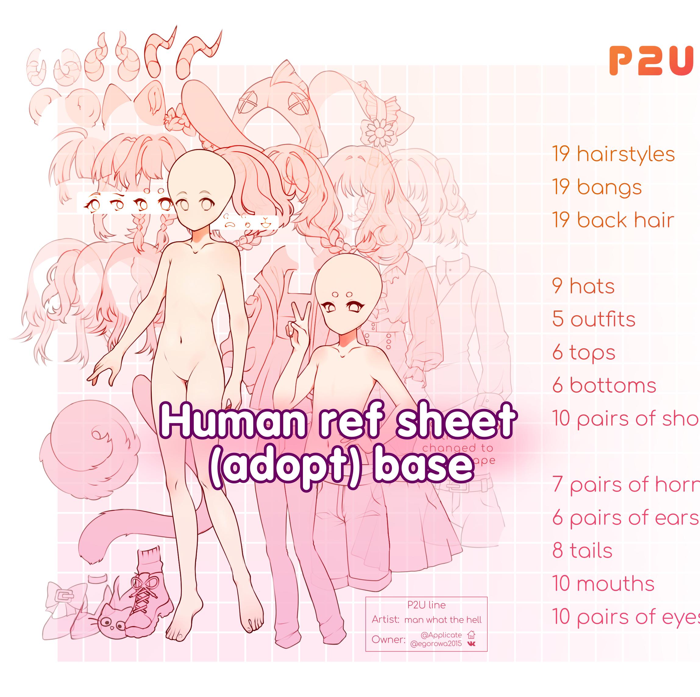 Anime Adopt Human Character Reference Sheet Base P2U Lineart With ...