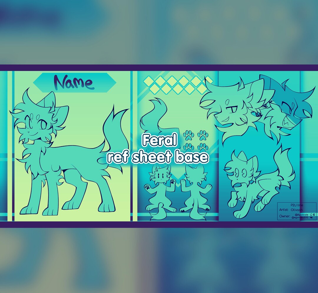 P2U Cat Feral Reference Sheet Base, Custom Character Lineart Template ...