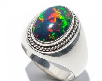 Welo Ethiopian Opal 925 Sterling Silver Designer Gemstone Ring,Black Ethiopian Opal 925 Sterling Silver Gemstone Ring,Engagement SilverRing