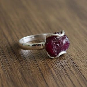 Raw Ruby Ring 925 Sterling Silver | Natural Rough Red Gemstone Ring | Boho Handmade Crystal Jewelry | July Birthstone Gift for Her