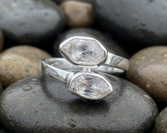 925 Sterling Silver Ring, Herkimer Diamond Silver Ring, Natural Double Terminated Quartz, Handmade Sterling Silver Crystal Ring,Gift For Her