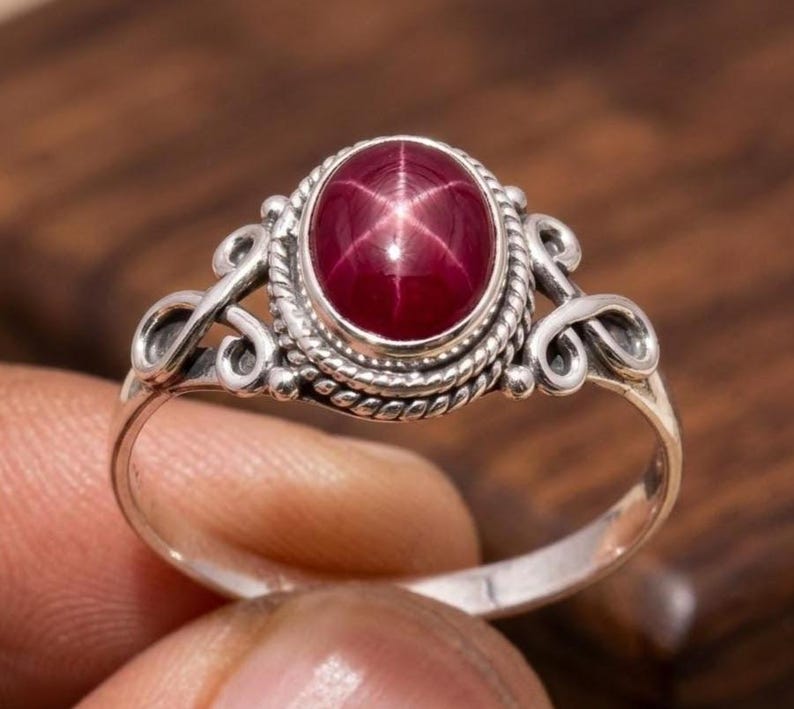 Ruby Star Ring, Celestial Ruby Ring, Starburst Ruby Ring, July Birthstone Ring, Dainty Gold Star Ring, Minimalist Ruby Jewelry, Gift for Her image 1